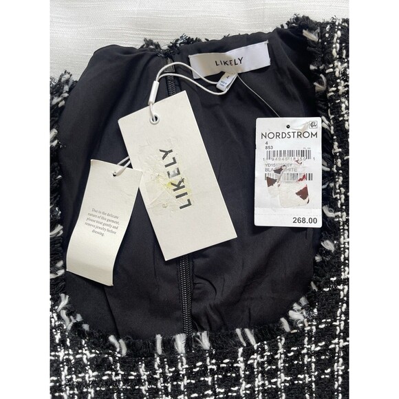 LIKELY Alessandra Pudd Sleeve Black & White Tweed Mini Dress Sz 4 New - Picture 8 of 9